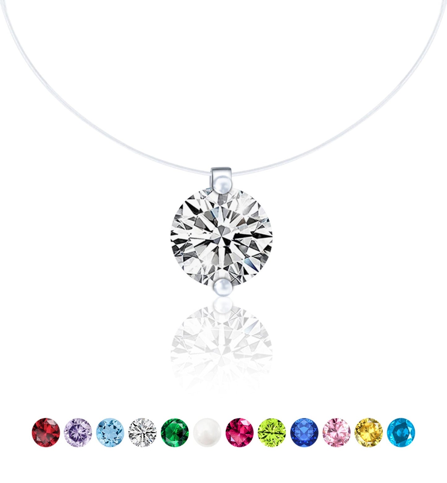 Birthstone Necklace 925 Silver x Cubic Zirconia Solitaire Pendant & Clear Chocker Chain Gift Valentine's Day